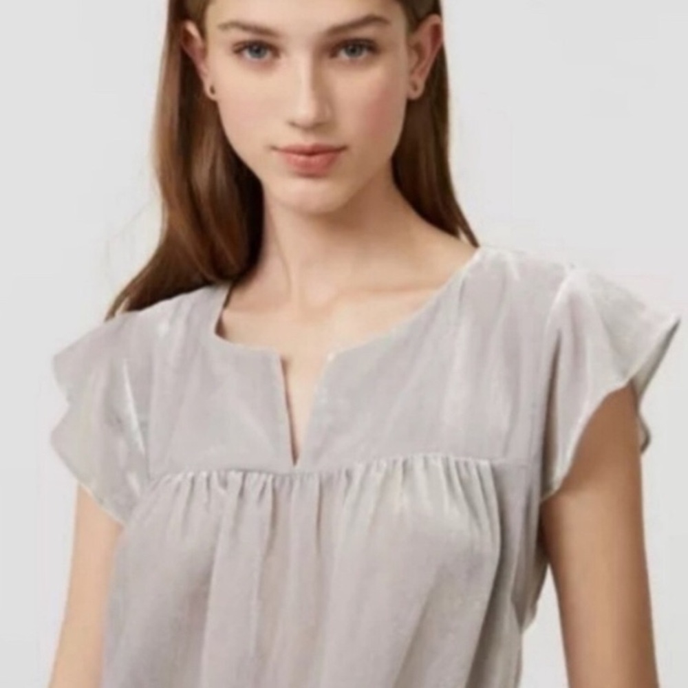 LOFT | Velvet Ruffle Sleeve V-Neck Top, NWT - Picture 1 of 7